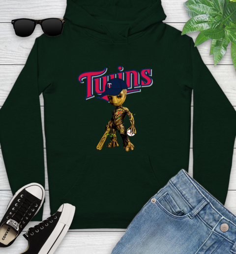 MLB Minnesota Twins Groot Guardians Of The Galaxy Baseball Youth Hoodie 13