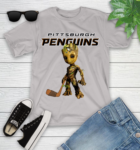 Pittsburgh Penguins NHL Hockey Groot Marvel Guardians Of The Galaxy Youth T-Shirt 12