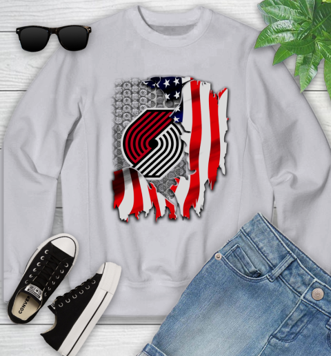 Portland Trail Blazers NBA Basketball American Flag Youth Sweatshirt 3
