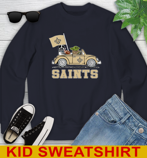NFL Football New Orleans Saints Darth Vader Baby Yoda Driving Star Wars Shirt Youth Sweatshirt 3