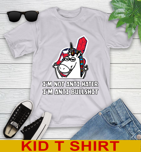 Cleveland Indians MLB Baseball Unicorn I'm Not Anti Hater I'm Anti Bullshit Youth T-Shirt 5