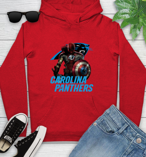 NFL Captain America Thor Spider Man Hawkeye Avengers Endgame Football Carolina Panthers Youth Hoodie 11