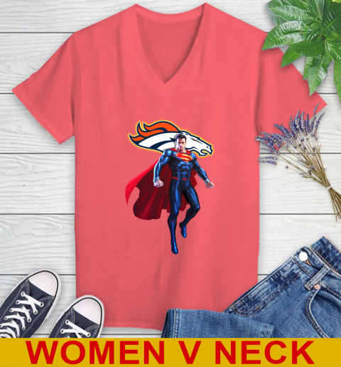 NFL Superman DC Sports Football Denver Broncos Women's V-Neck T-Shirt 7