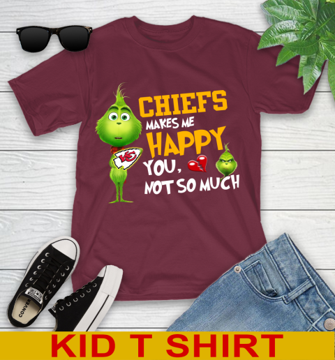 NFL Kansas City Chiefs Makes Me Happy You Not So Much Grinch Football Sports Youth T-Shirt 5