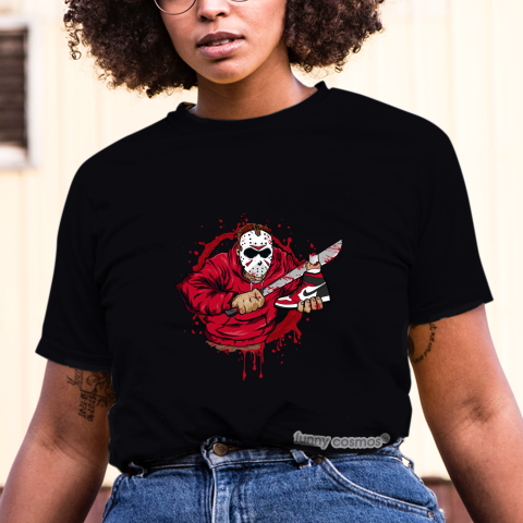 Air Jordan 1 Satin Snakeskin Matching Sneaker Tshirt Jason Voorhees Red and White Jordan Tshirt