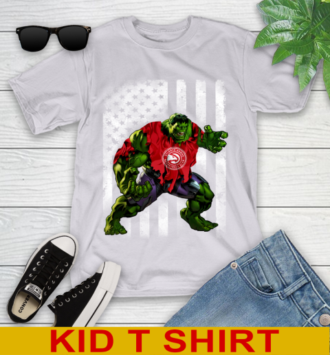 Atlanta Hawks Hulk Marvel Avengers NBA Basketball American Flag Youth T-Shirt 4
