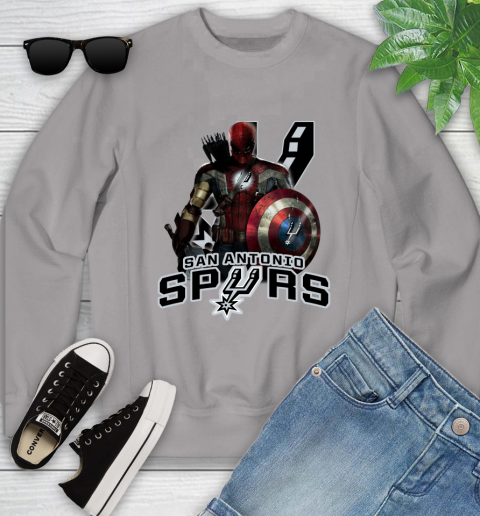 San Antonio Spurs NBA Basketball Captain America Thor Spider Man Hawkeye Avengers Youth Sweatshirt 4