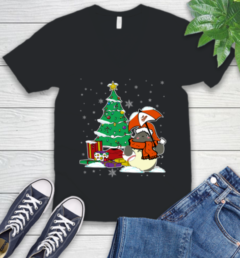 Baltimore Orioles MLB Baseball Cute Tonari No Totoro Christmas Sports V-Neck T-Shirt