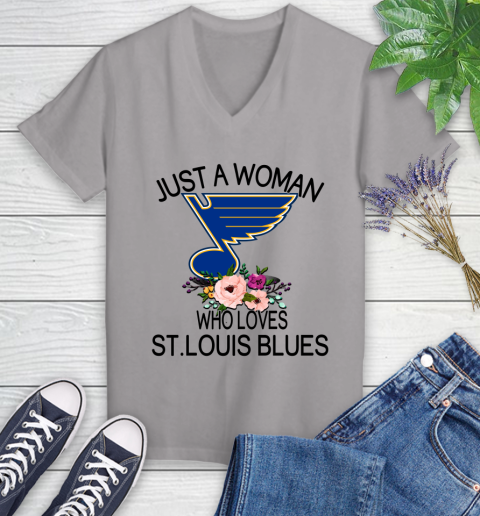 NHL Just A Woman Who Loves St.Louis Blues Hockey Sports Women's V-Neck T-Shirt 2
