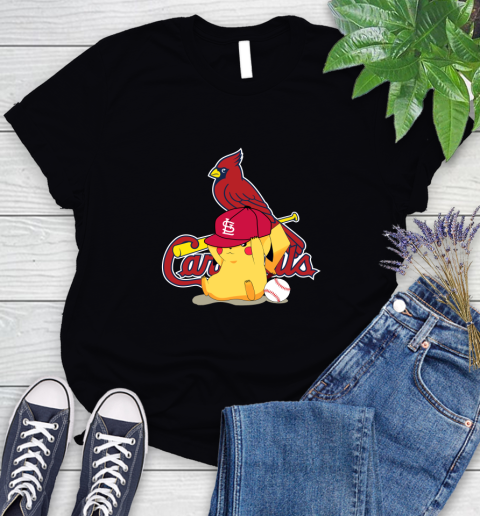 MLB Pikachu Baseball Sports St.Louis Cardinals Women's T-Shirt 2