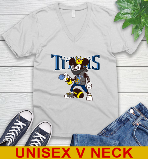 Tennessee Titans NFL Football Mickey Peace Sign Sports V-Neck T-Shirt