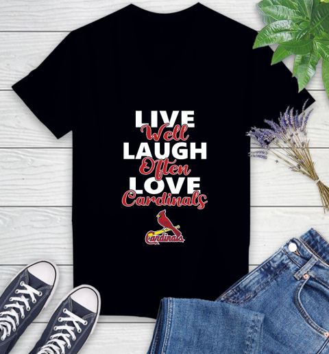MLB Baseball St.Louis Cardinals Live Well Laugh Often Love Shirt Women's V-Neck T-Shirt