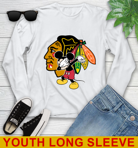 Chicago Blackhawks NHL Hockey Dabbing Mickey Disney Sports Youth Long Sleeve