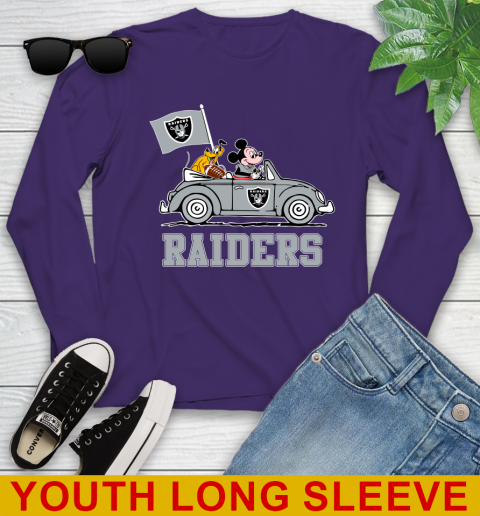 NFL Football Oakland Raiders Pluto Mickey Driving Disney Shirt Youth Long Sleeve 5
