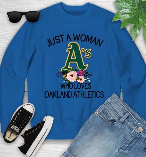 MLB Just A Woman Who Loves Oakland Athletics Baseball Sports Youth Sweatshirt 4