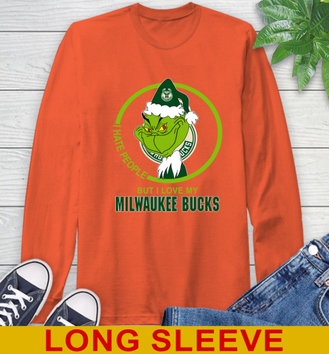 Milwaukee Bucks NBA Christmas Grinch I Hate People But I Love My Favorite Basketball Team Long Sleeve T-Shirt 5