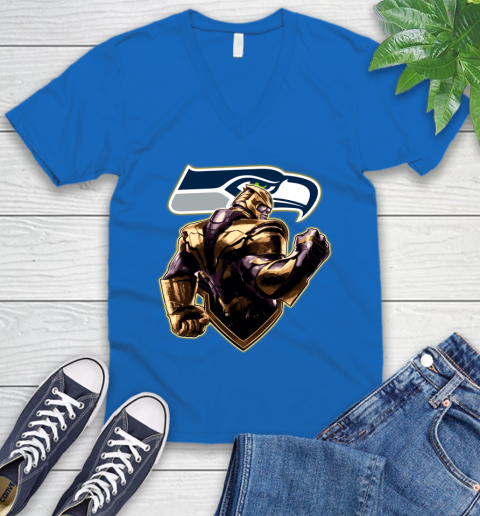 NFL Thanos Avengers Endgame Football Sports Seattle Seahawks V-Neck T-Shirt 6