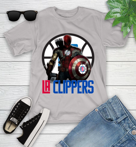 LA Clippers NBA Basketball Captain America Thor Spider Man Hawkeye Avengers Youth T-Shirt 12