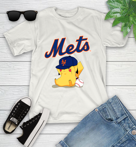 MLB Pikachu Baseball Sports New York Mets Youth T-Shirt