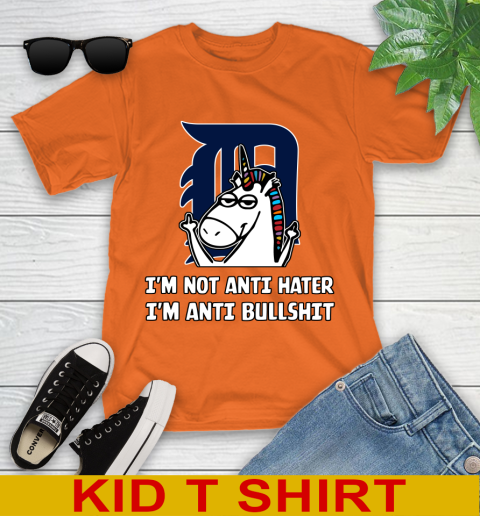 Detroit Tigers MLB Baseball Unicorn I'm Not Anti Hater I'm Anti Bullshit Youth T-Shirt 7