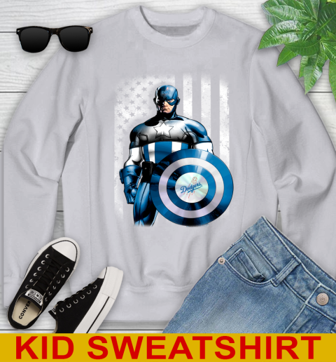 Los Angeles Dodgers MLB Baseball Captain America Marvel Avengers American Flag Shirt Youth Sweatshirt 3