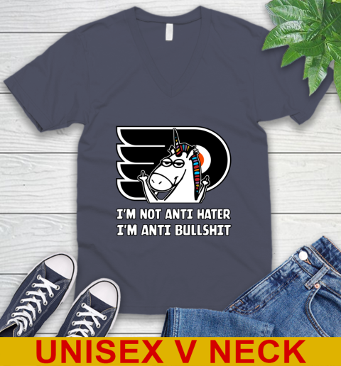 Philadelphia Flyers NHL Hockey Unicorn I'm Not Anti Hater I'm Anti Bullshit V-Neck T-Shirt 8