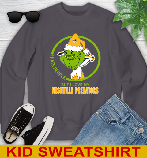 Nashville Predators NHL Christmas Grinch I Hate People But I Love My Favorite Hockey Team Youth Sweatshirt 6