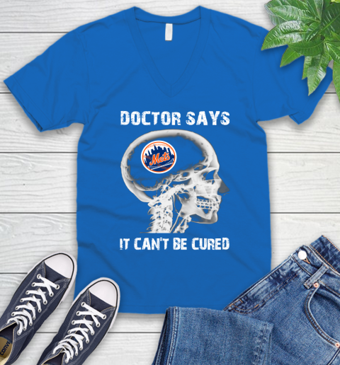 MLB New York Mets Baseball Skull It Can't Be Cured Shirt V-Neck T-Shirt 5
