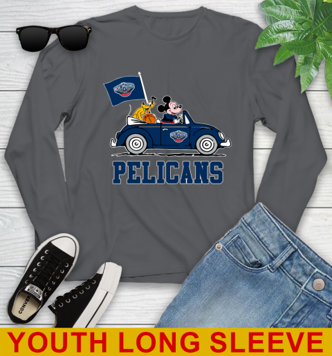NBA Basketball New Orleans Pelicans Pluto Mickey Driving Disney Shirt Youth Long Sleeve 9
