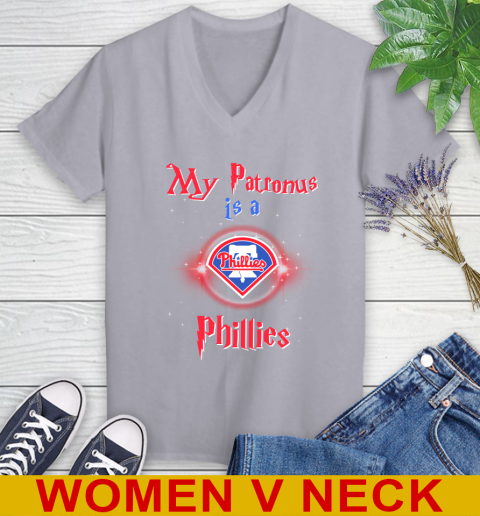 MLB Baseball Harry Potter My Patronus Is A Philadelphia Phillies Women's V-Neck T-Shirt 4