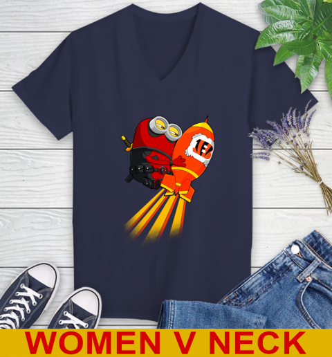 NFL Football Cincinnati Bengals Deadpool Minion Marvel Shirt Women's V-Neck T-Shirt 12
