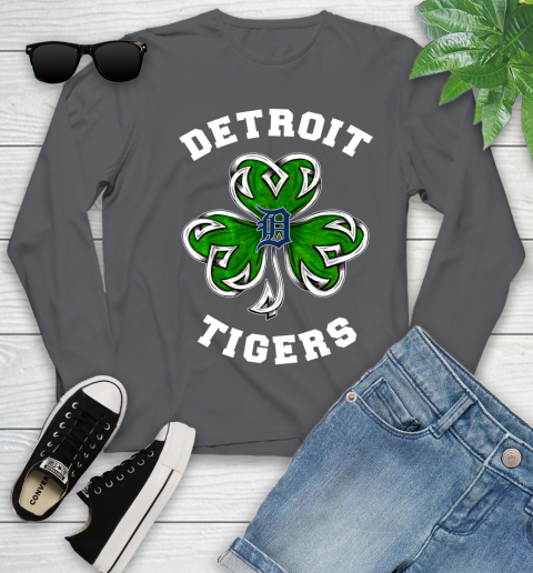 MLB Detroit Tigers Three Leaf Clover St Patrick's Day Baseball Sports Youth Long Sleeve 9
