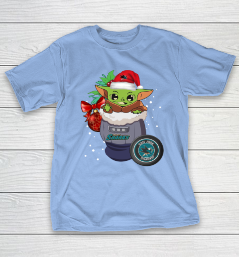 San Jose Sharks Christmas Baby Yoda Star Wars Funny Happy NHL T-Shirt 11
