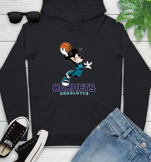 NBA Basketball Charlotte Hornets Cheerful Mickey Mouse Shirt Youth Hoodie