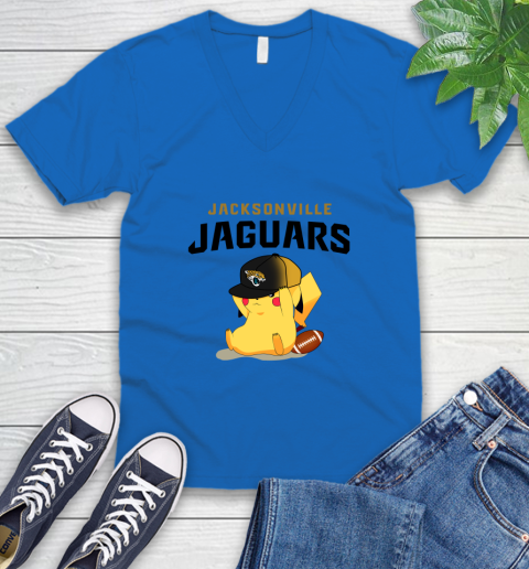 NFL Pikachu Football Sports Jacksonville Jaguars V-Neck T-Shirt 6