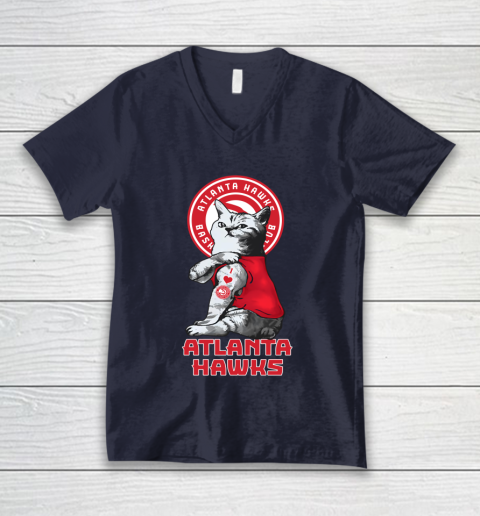 NBA Basketball My Cat Loves Atlanta Hawks V-Neck T-Shirt 2