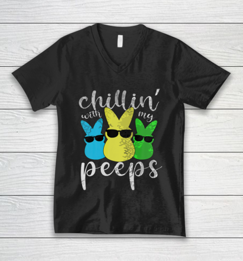 Chillin With My Peeps Boys Men Easter Day 2021 Bunny V-Neck T-Shirt