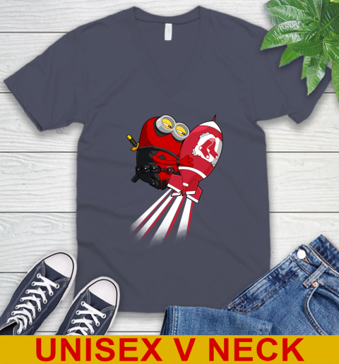 MLB Baseball Boston Red Sox Deadpool Minion Marvel Shirt V-Neck T-Shirt 7