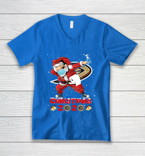 Anaheim Ducks Funny Santa Claus Dabbing Christmas 2020 NHL V-Neck T-Shirt 5