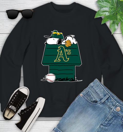 MLB Oakland Athletics Snoopy Woodstock The Peanuts Movie Baseball T Shirt Youth Sweatshirt 2