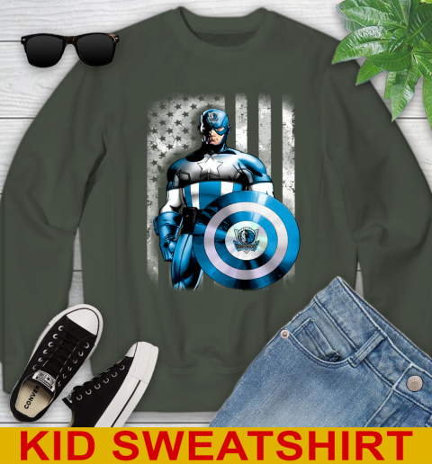 Dallas Mavericks NBA Basketball Captain America Marvel Avengers American Flag Shirt Youth Sweatshirt 8