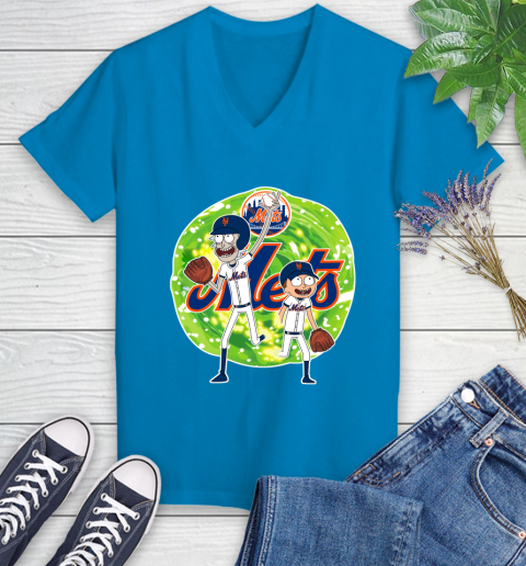 MLB New York Mets Rick And Morty Baseball Sports Women's V-Neck T-Shirt 7