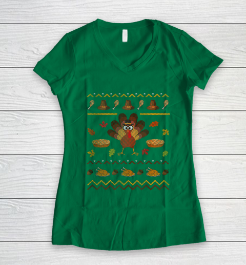 Ugly Christmas Sweater Thanksgiving Turkey Funny Holiday Women s V
