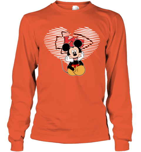 NFL Kansas City Chiefs The Heart Mickey Mouse Disney Football T Shirt qm5YAYk4GDR long sleeve tee 14 95 151514 front orange