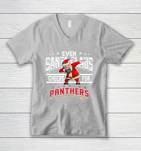 Florida Panthers Even Santa Claus Cheers For Christmas NHL V-Neck T-Shirt 3