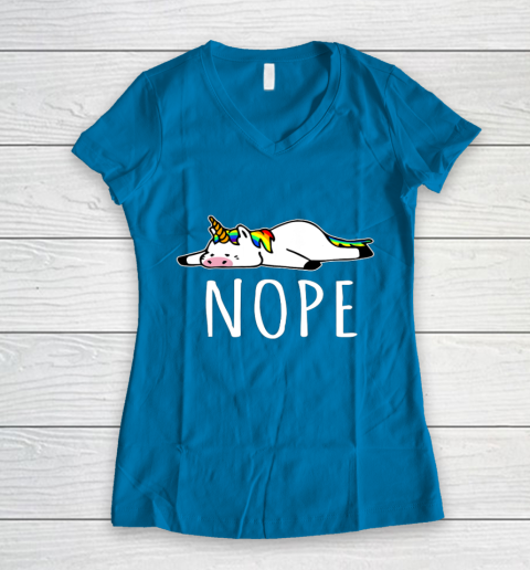 Nope Unicorn T Shirt Nah Not Gonna Do It Funny Lazy Gift Women's V-Neck T-Shirt 5