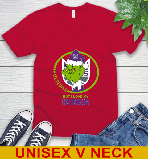 Sacramento Kings NBA Christmas Grinch I Hate People But I Love My Favorite Basketball Team V-Neck T-Shirt 7