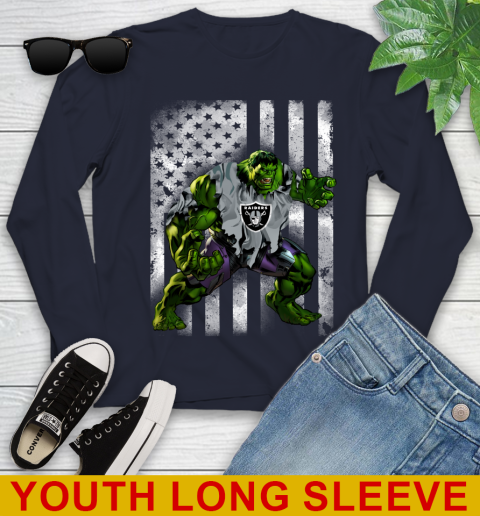 Oakland Raiders Hulk Marvel Avengers NFL Football American Flag Youth Long Sleeve 2