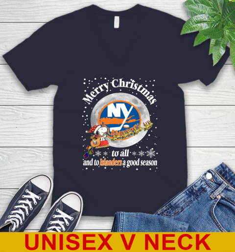 New York Islanders Merry Christmas To All And To Islanders A Good Season NHL Hockey Sports V-Neck T-Shirt 2