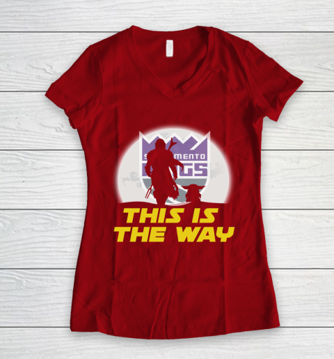 Sacramento Kings NBA Basketball Star Wars Yoda And Mandalorian This Is The Way Women's V-Neck T-Shirt 8